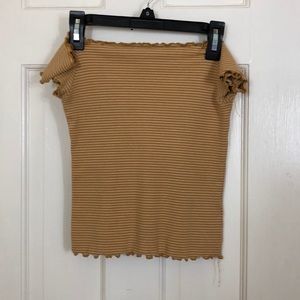 Yellow and White of the shoulder crop top